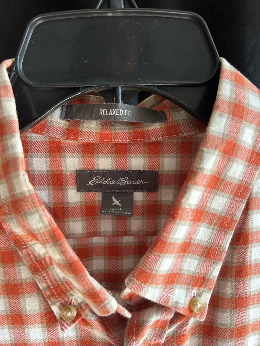 Eddie Bauer Orange and White Plaid Button-Down Shirt - Picture 2 of 5
